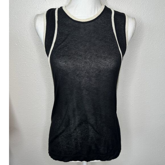 Rag & Bone Black & Cream Round Neck Sleeveless Sheer Tank Top S - Picture 1 of 13